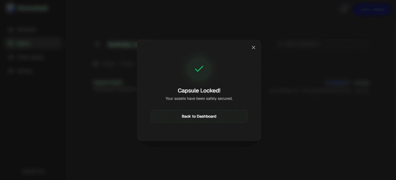 ChronoVault — Capsule Locked page, desktop view