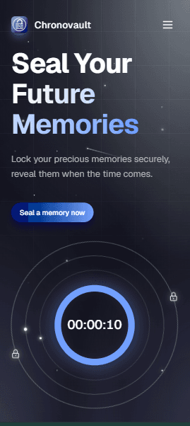 ChronoVault — Home page, mobile view