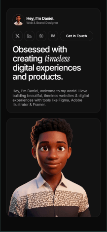 Dice Portfolio — Home page, mobile view