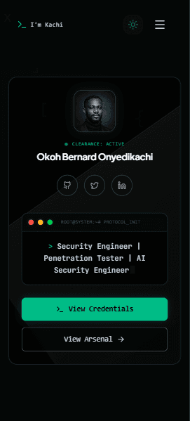 Security Engineer Portfolio — Home page, mobile view