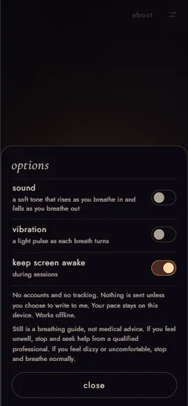 Still features — Options page, mobile view