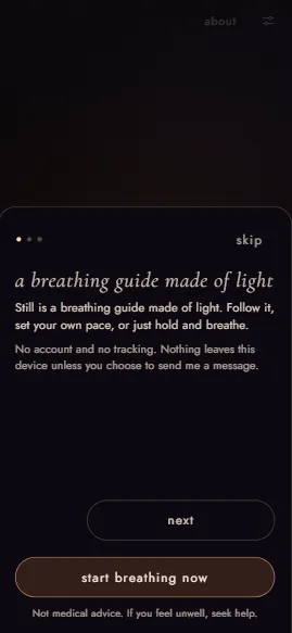 Still features — Welcome page, mobile view