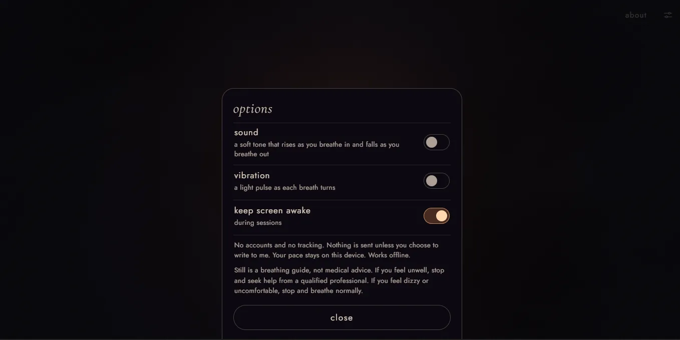 Still features — Options page, desktop view