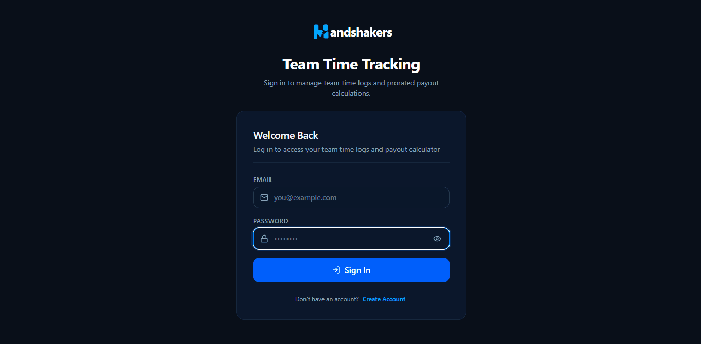 Handshakers features — Sign In page, desktop view