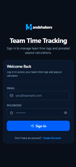 Handshakers features — Sign In page, mobile view