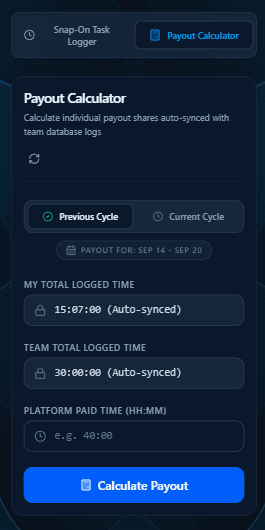 Handshakers features — Payout Calculator page, mobile view