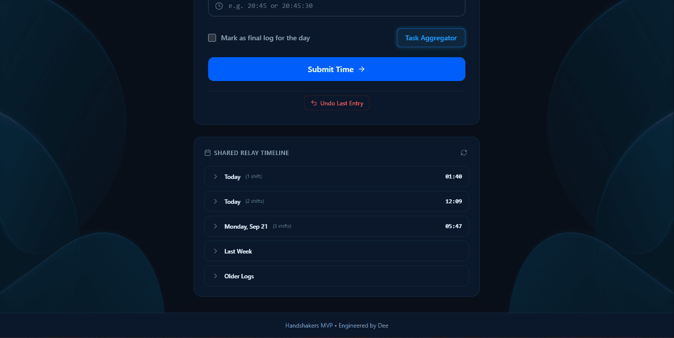 Handshakers features — Relay Timeline page, desktop view