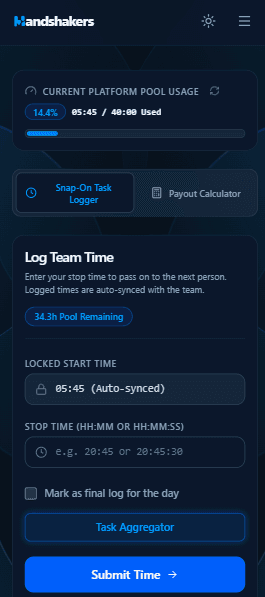 Handshakers — Workspace page, mobile view