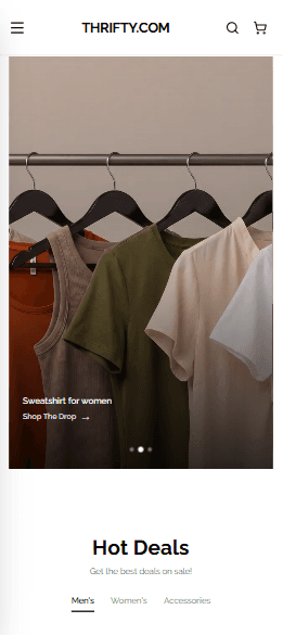 Thrifty — Home page, mobile view